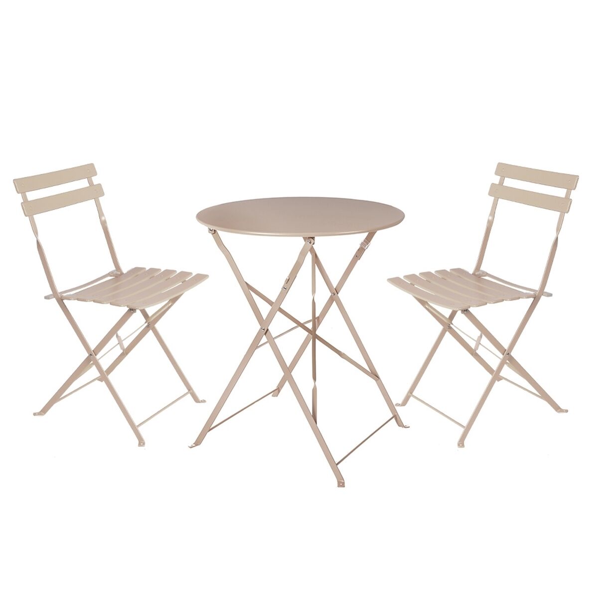 Outdoor Taupe Table Set with 2 Chairs in Steel (60 x 60 x 71 cm)