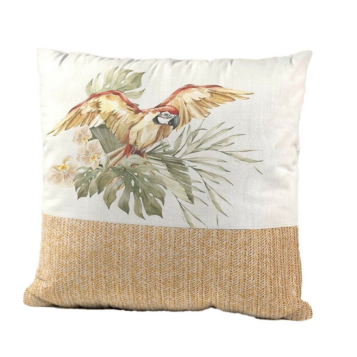 White Craft Cushion with Parrot (45 x 45 cm)
