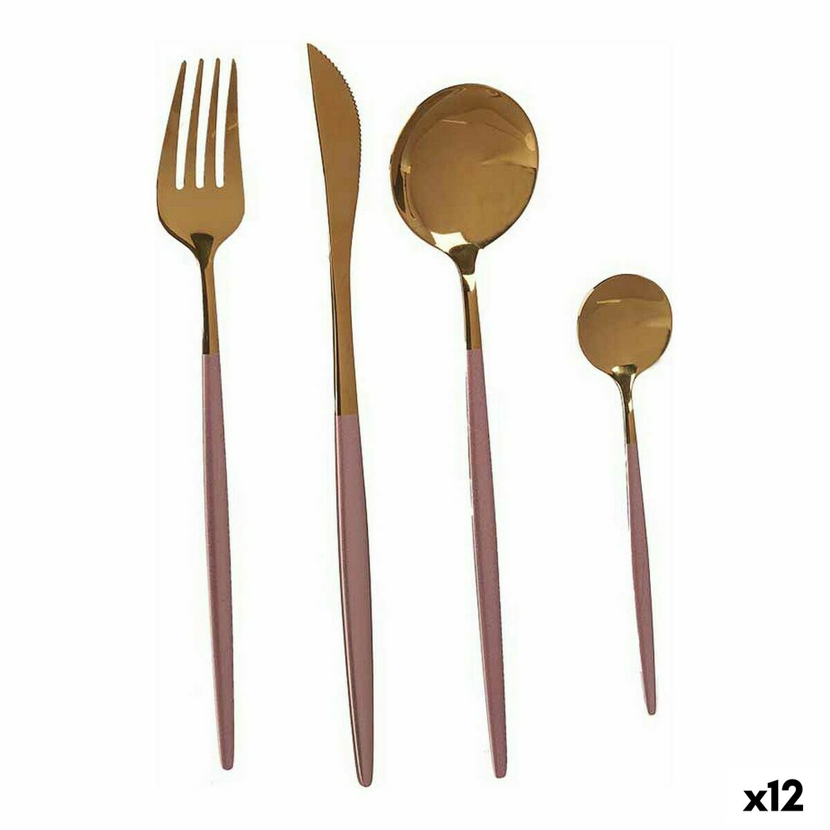 Cutlery Set Pink Golden Stainless steel (12 Units)