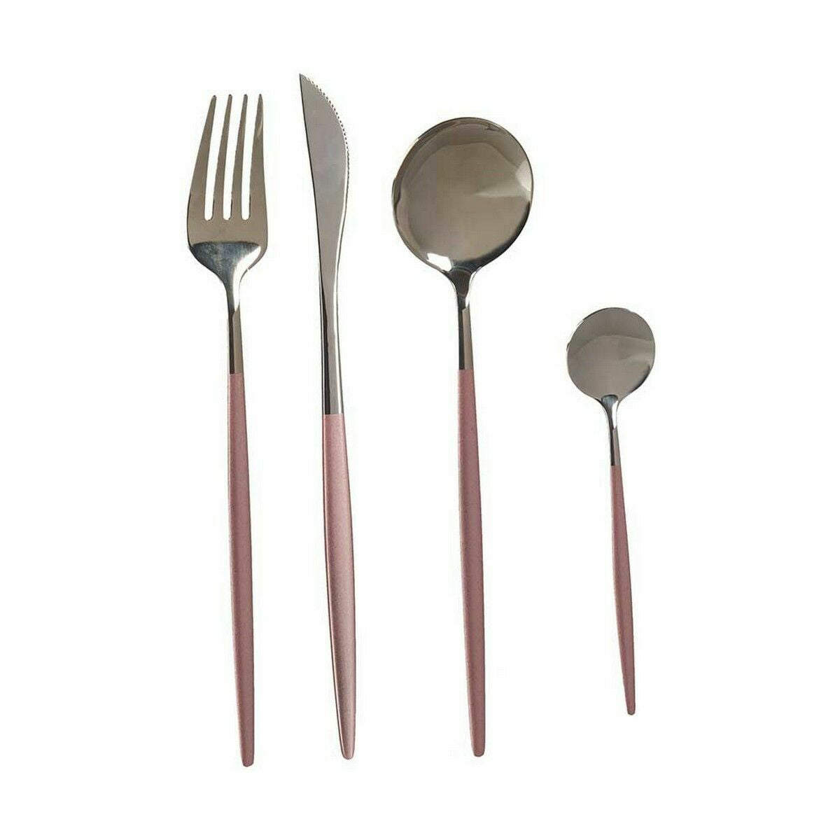 Pink Silver Cutlery Set in Stainless Steel (12 Units)