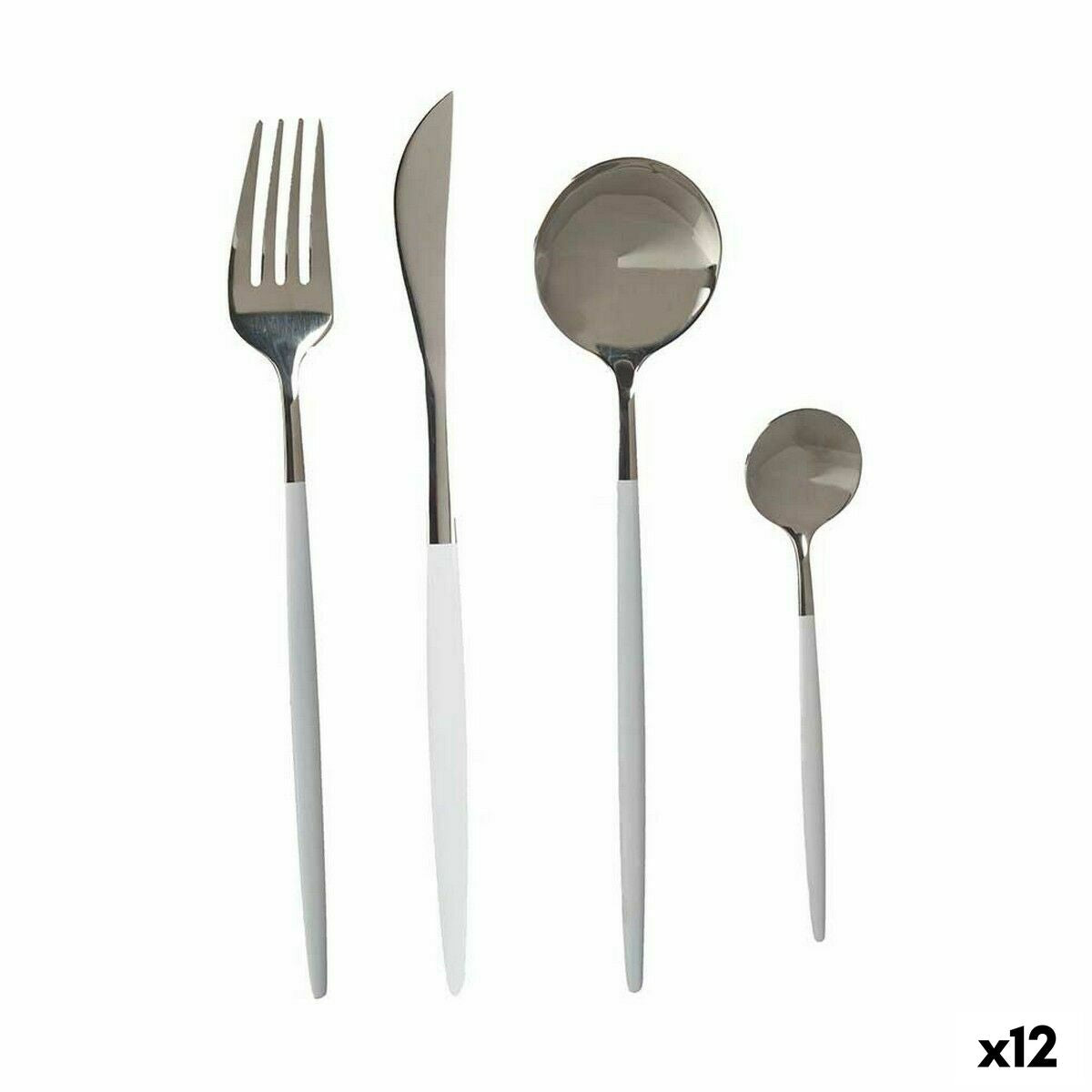 White Silver Cutlery Set in Stainless Steel (12 Units)