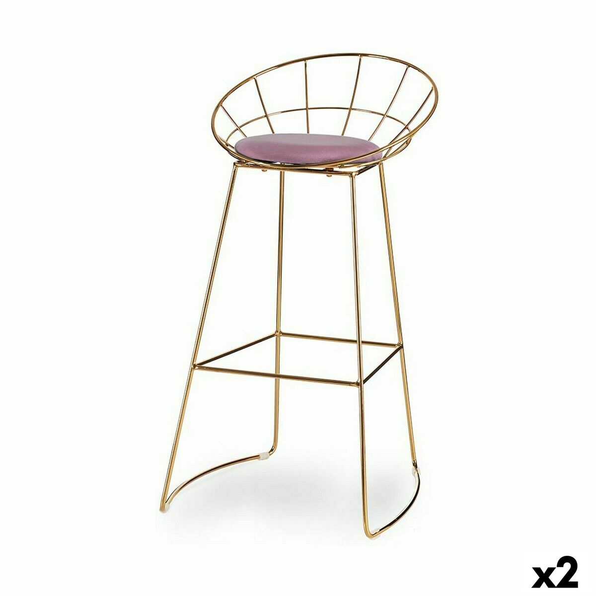 Pink Stool with Golden Metal Frame (51 x 94 x 52 cm) (2 Units)