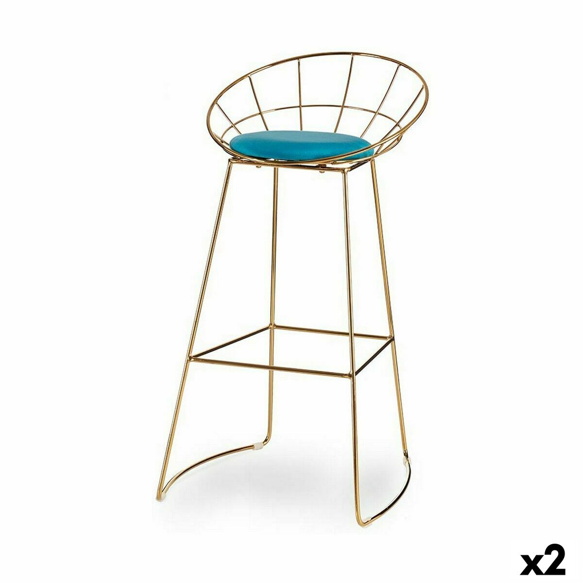 Blue Stool with Golden Metal Frame (51 x 94 x 52 cm) (2 Units)