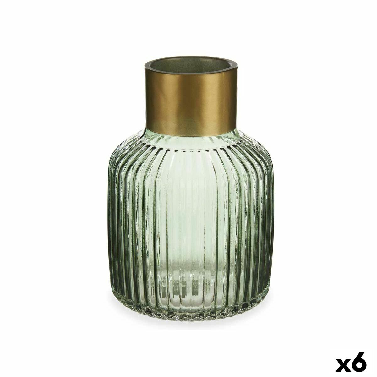 Green Gold Vase Stripes in Glass (14,5 x 22 x 14,5 cm) (6 Units)