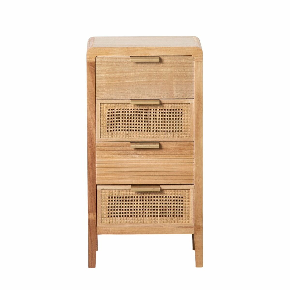 Bedside Table in Paolownia Wood and Rattan with 5 Drawers and Golden Handles (40 x 30 x 77,5 cm)