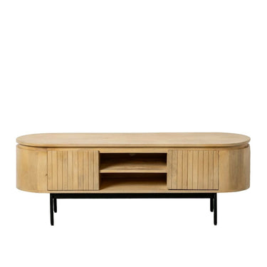 TV Stand in Wood with Black Metal Legs (140 x 40 x 48 cm)