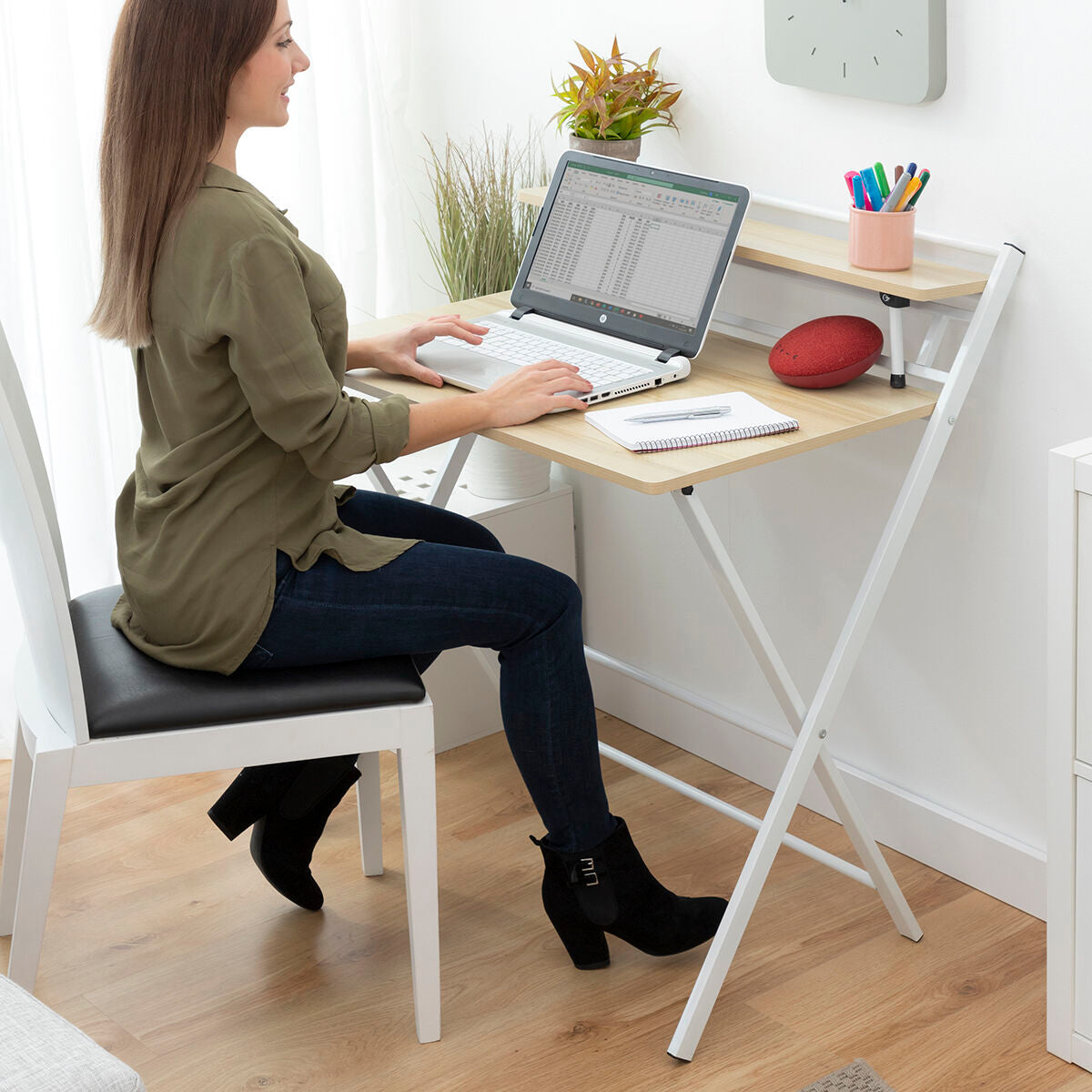 Folding Desk with Shelf and White Structure
