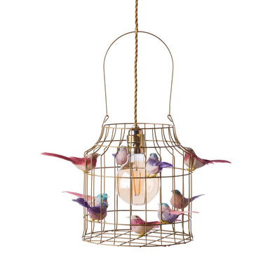 hanging lamp birds pastel pink gold
